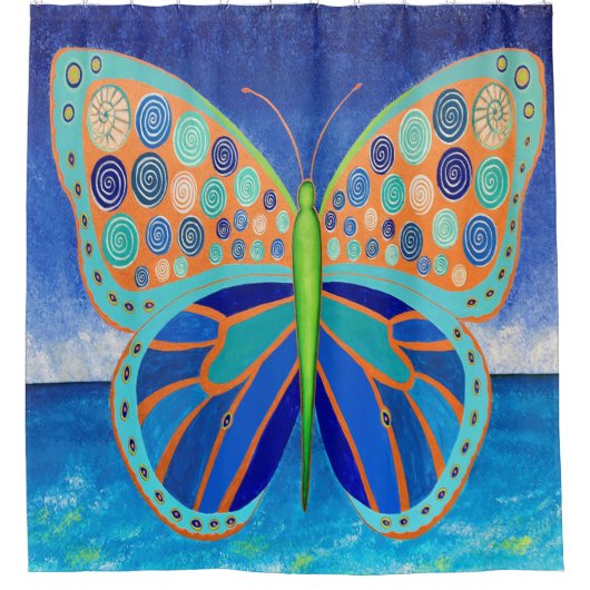 Rideau de douche à papillon bleu (Devant)