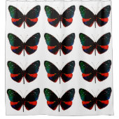 Rideau de douche à papillon rouge, vert et noir (Devant)