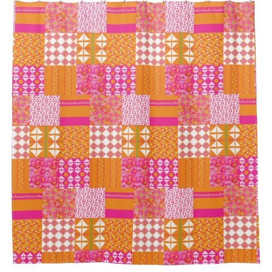 Rideau de douche à patchwork floral rose et orange (Devant)