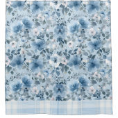 Rideau de douche à plaid bleu et blanc (Devant)