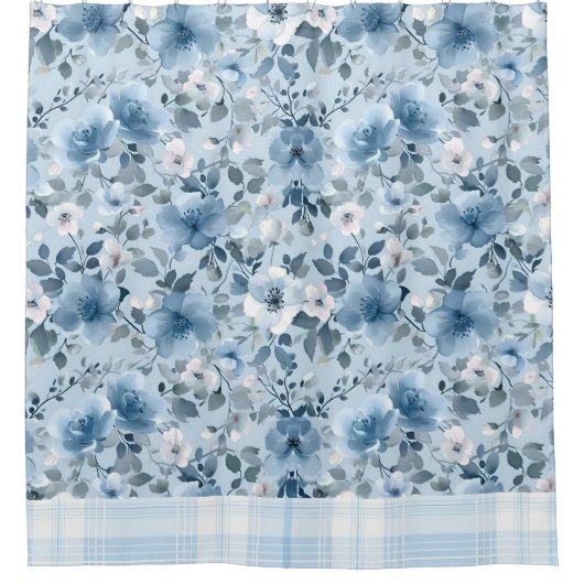 Rideau de douche à plaid bleu et blanc (Devant)