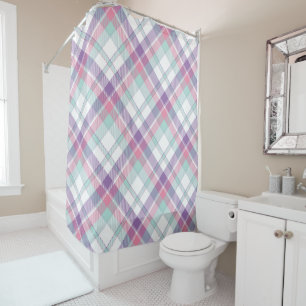 Rideau de douche à plaid bleu, violet, rose et bla
