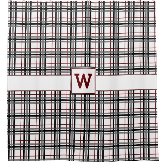 Rideau de douche à plaid noir blanc et rouge (Devant)