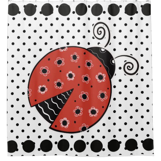 rideau de douche à points Ladybug et polka (Devant)