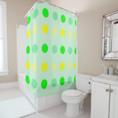 Rideau de douche à points Polka vert et jaune (En situation)