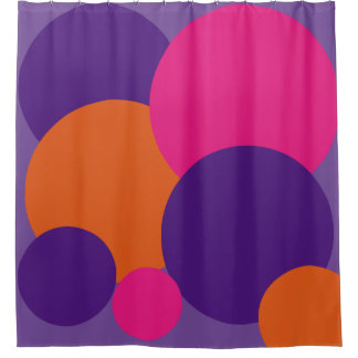 Rideau de douche à pois orange, violet et rose vif