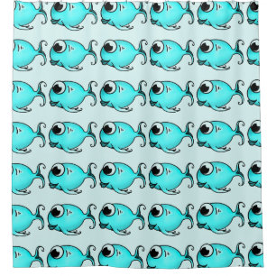 Rideau de douche à poisson bleu