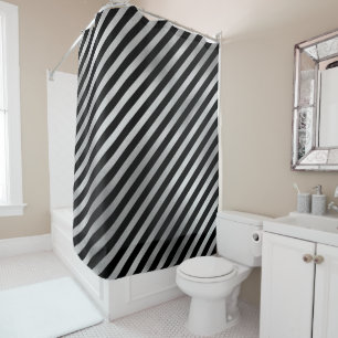 Rideau de douche à rayures argentées et noires