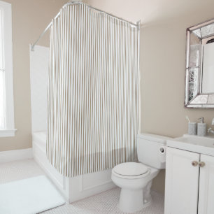 Rideau de douche à rayures beige et blanc