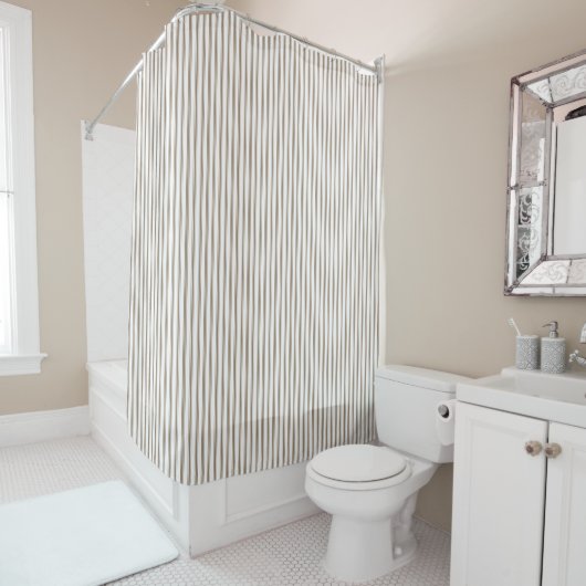 Rideau de douche à rayures beige et blanc (En situation)