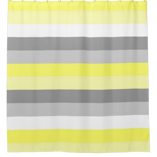 rideau de douche à rayures jaune, blanc et gris (Devant)