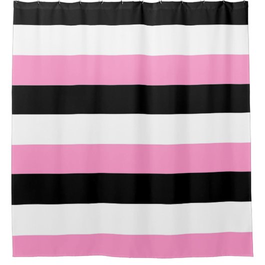 rideau de douche à rayures noir, rose et blanc (Devant)