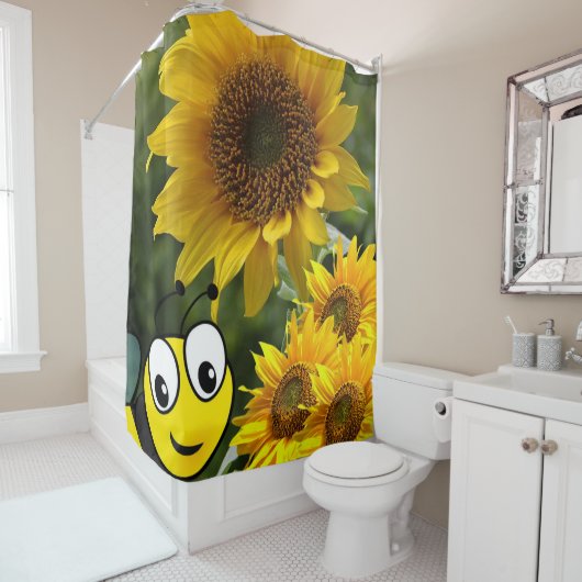 Rideau de douche Abeille Tournesol (En situation)