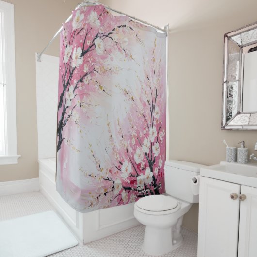 Rideau de douche abstrait à fleurs de cerisier vib (En situation)
