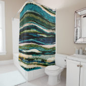 Rideau de douche Abstrait en crème bleue Graphique (En situation)