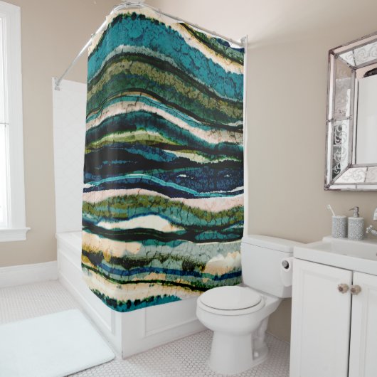 Rideau de douche Abstrait en crème bleue Graphique (En situation)