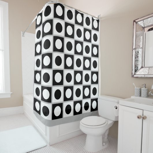 Rideau de douche abstrait moderne noir et blanc (En situation)