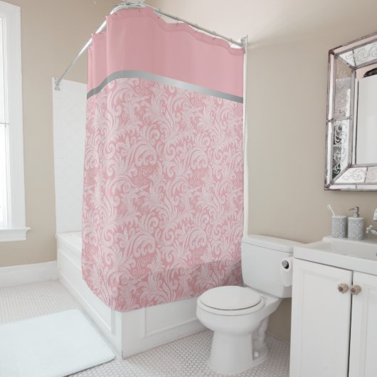 Rideau de douche abstrait rose moderne (En situation)