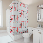 Rideau de douche Abstrait rouge, noir et blanc (En situation)