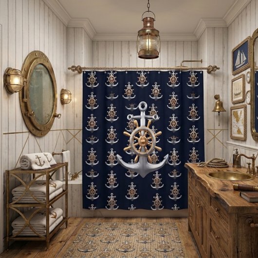 Rideau de douche Ancre et Roue de Navire