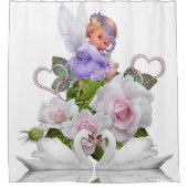 Rideau de douche Ange floral cygnes blancs (Devant)