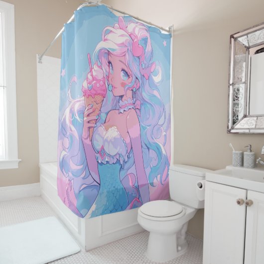 Rideau de douche Anime Kawaii Mermaid (En situation)