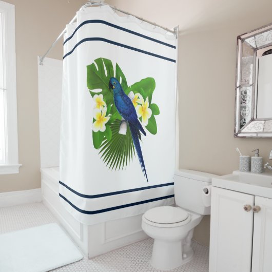 Rideau de douche Ara macao bleu (En situation)