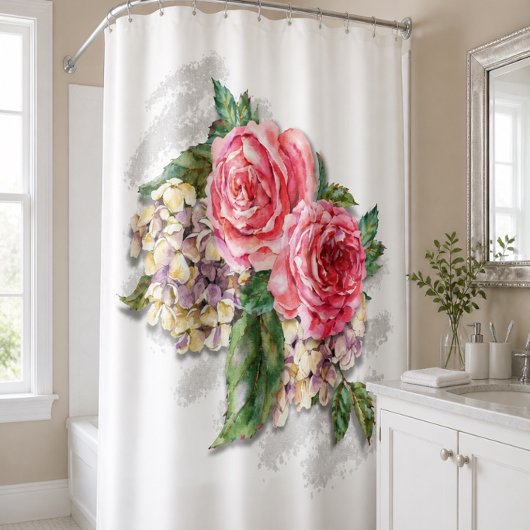 Rideau de douche aux belles roses rouges