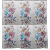 Rideau de douche aux fleurs de roses Blue Budgie & (Devant)
