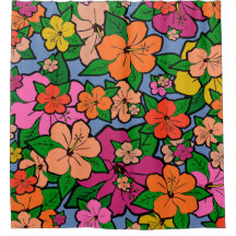 Rideau de douche aux fleurs d'Hibiscus multicolore