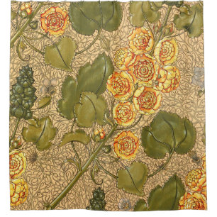 Rideau de douche aux fleurs jaunes antiques