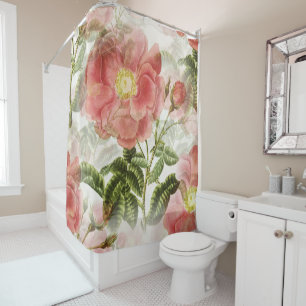 Rideau de douche aux floraisons de rose vintage