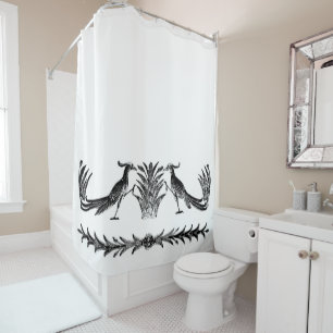 Rideau de douche aux oiseaux noirs