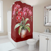 Rideau de douche aux orchidées rouges élégantes (En situation)