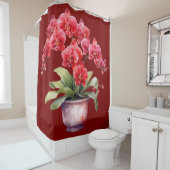Rideau de douche aux orchidées rouges élégantes (En situation)