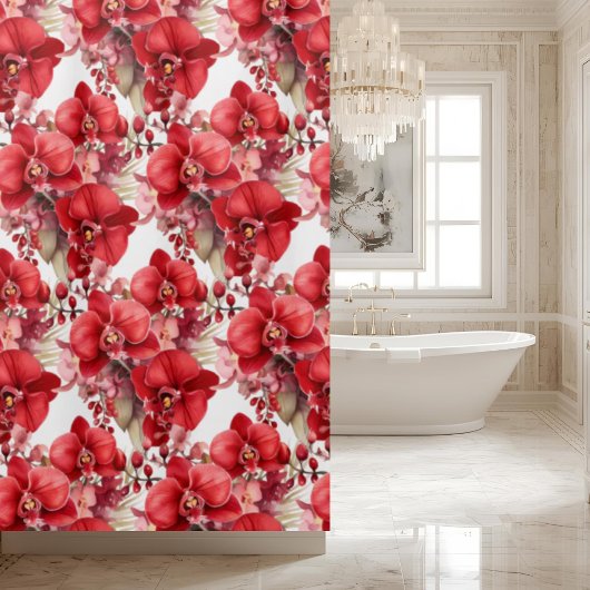 Rideau de douche aux orchidées rouges élégantes