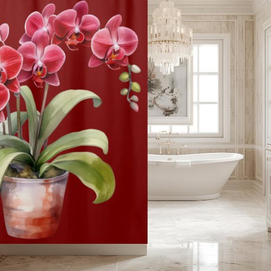 Rideau de douche aux orchidées rouges élégantes