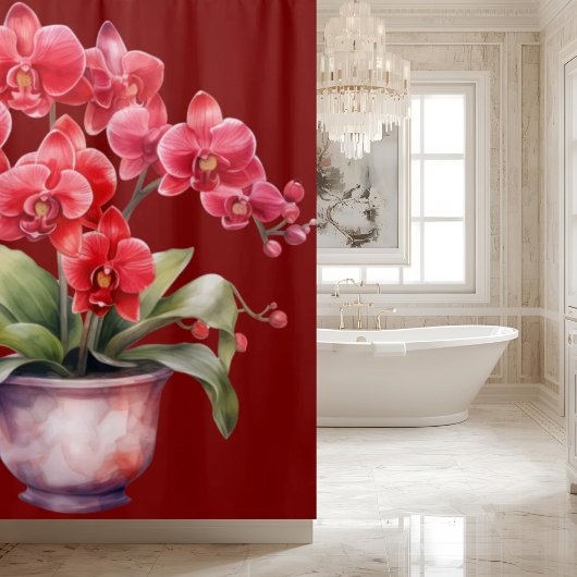 Rideau de douche aux orchidées rouges élégantes