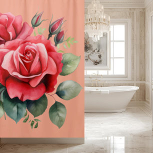 Rideau de douche aux roses rouges roses élégantes