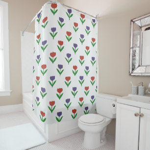 Rideau de douche aux tulipes rouges et violettes