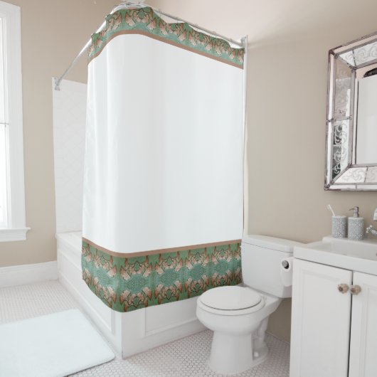 Rideau de douche avec bordure feuille Gingko (En situation)