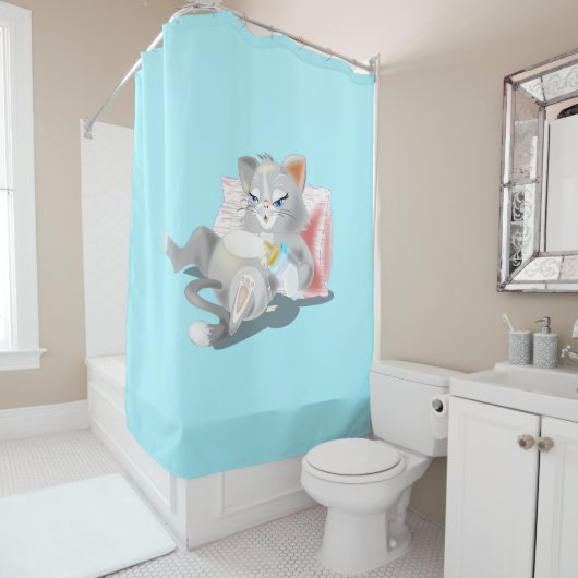 Rideau de douche avec chat bébé - Couleurs personn (En situation)