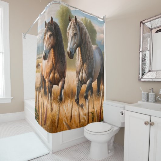 Rideau de douche avec chevaux (En situation)