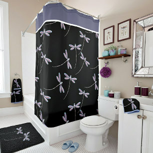 Rideau de douche avec des libellules en vol