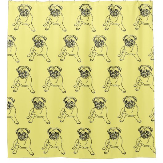 Rideau de douche avec dessin de chien pug jaune te (Devant)