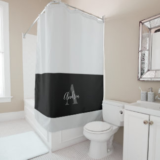 Rideau de douche avec monogramme simple noir et gr