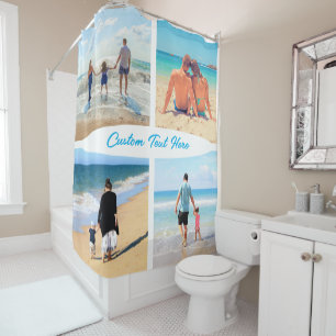 Rideau de douche avec texte et collage de photos à