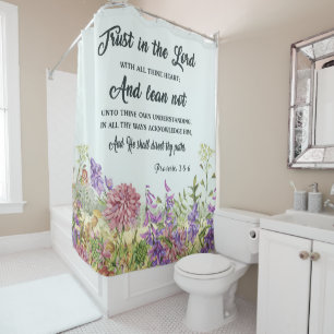 Rideau de douche avec verset biblique et fleurs