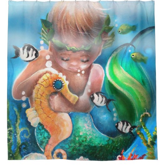 Rideau de douche bébé sirène et hippocampe (Devant)