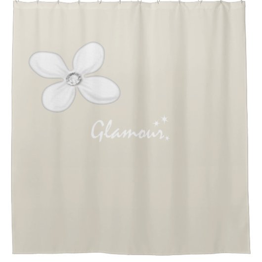 Rideau de douche beige à fleurs blanches (Devant)
